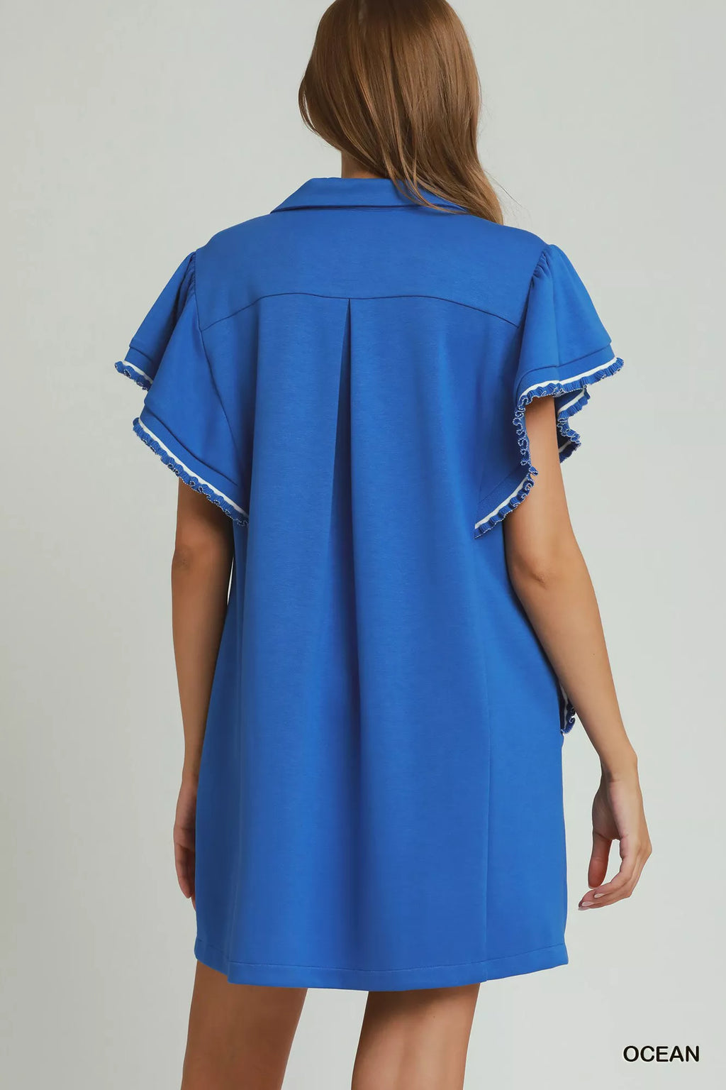 Umgee Half Zip Ruffle Rib Band Butterfy Sleeve Mini Dress with Pockets view 4 (dress) - pockets dress,  - shop at us.meeeshop