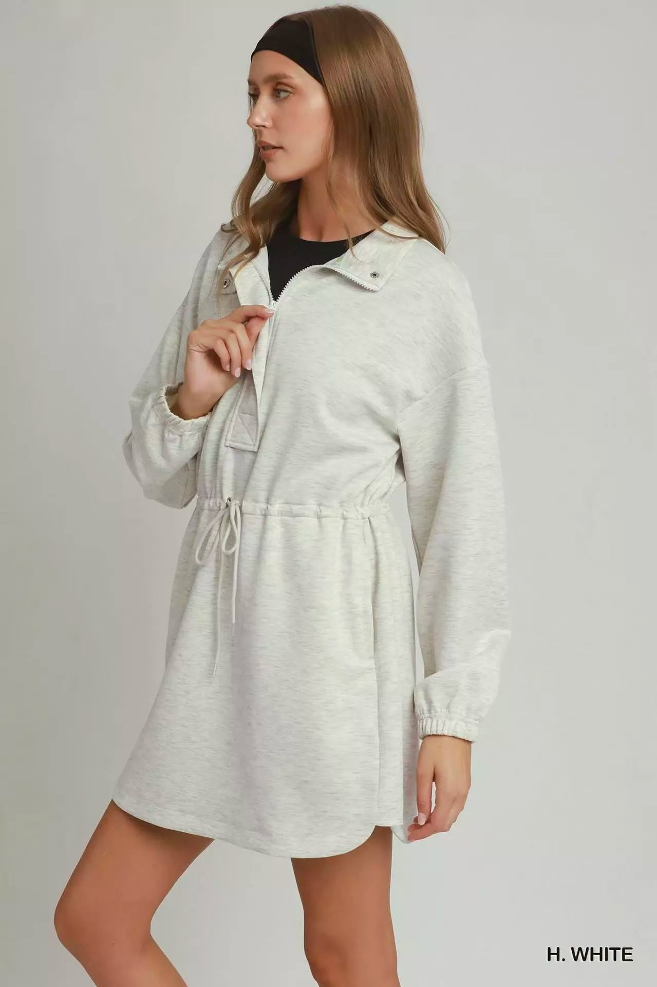 umgee half zip Umgee Half Zip-up Drawstring Waist Dress view 2 (dress) - shop at us.meeeshop