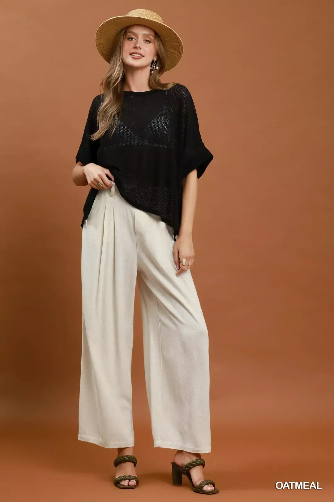 Umgee High Waist Linen Blend Wide Leg Trousers view 4 (bottom) - leg trousers, wide leg trousers - shop at us.meeeshop
