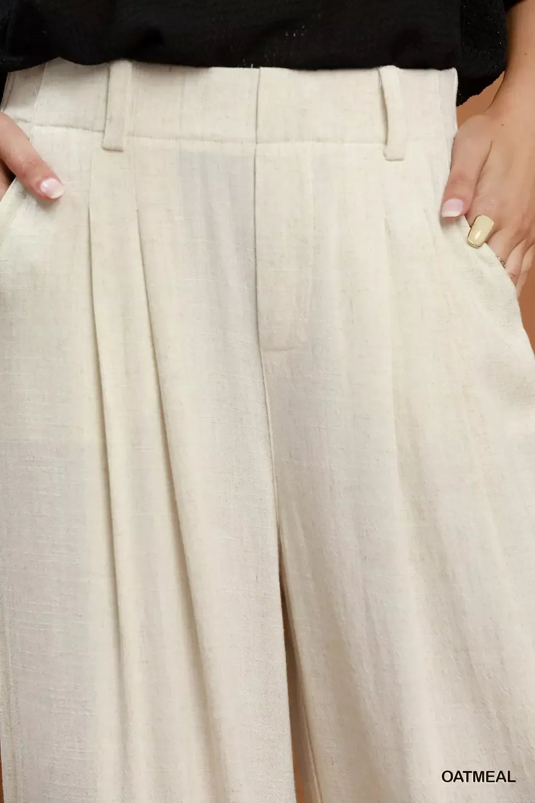 Umgee High Waist Linen Blend Wide Leg Trousers view 5 (bottom) - leg trousers, wide leg trousers - shop at us.meeeshop