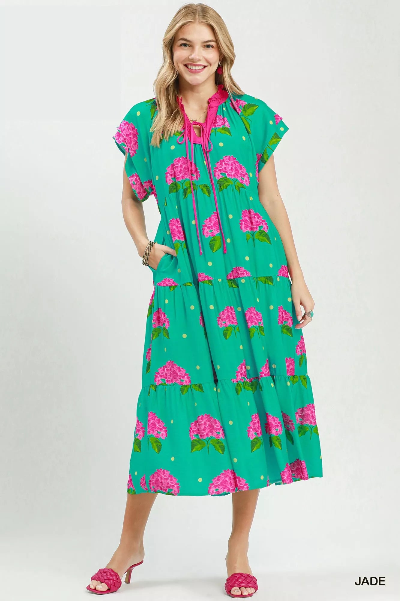 umgee hydrangea print Umgee Hydrangea Print Tiered Midi Dress view 2 (dress) - shop at us.meeeshop