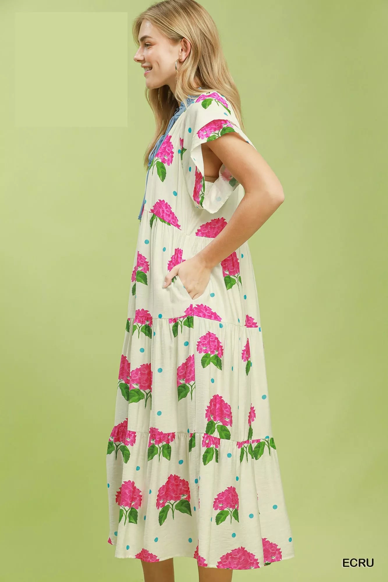 umgee hydrangea print Umgee Hydrangea Print Tiered Midi Dress view 3 (dress) - shop at us.meeeshop