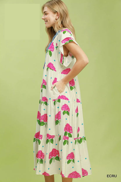 umgee hydrangea print Umgee Hydrangea Print Tiered Midi Dress view 3 (dress) - shop at us.meeeshop