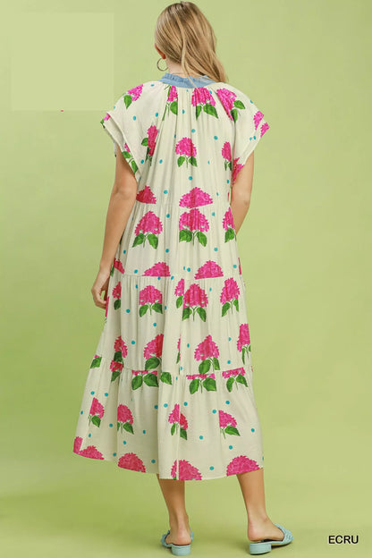 umgee hydrangea print Umgee Hydrangea Print Tiered Midi Dress view 4 (dress) - shop at us.meeeshop