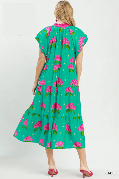 umgee hydrangea print Umgee Hydrangea Print Tiered Midi Dress view 4 (dress) - shop at us.meeeshop