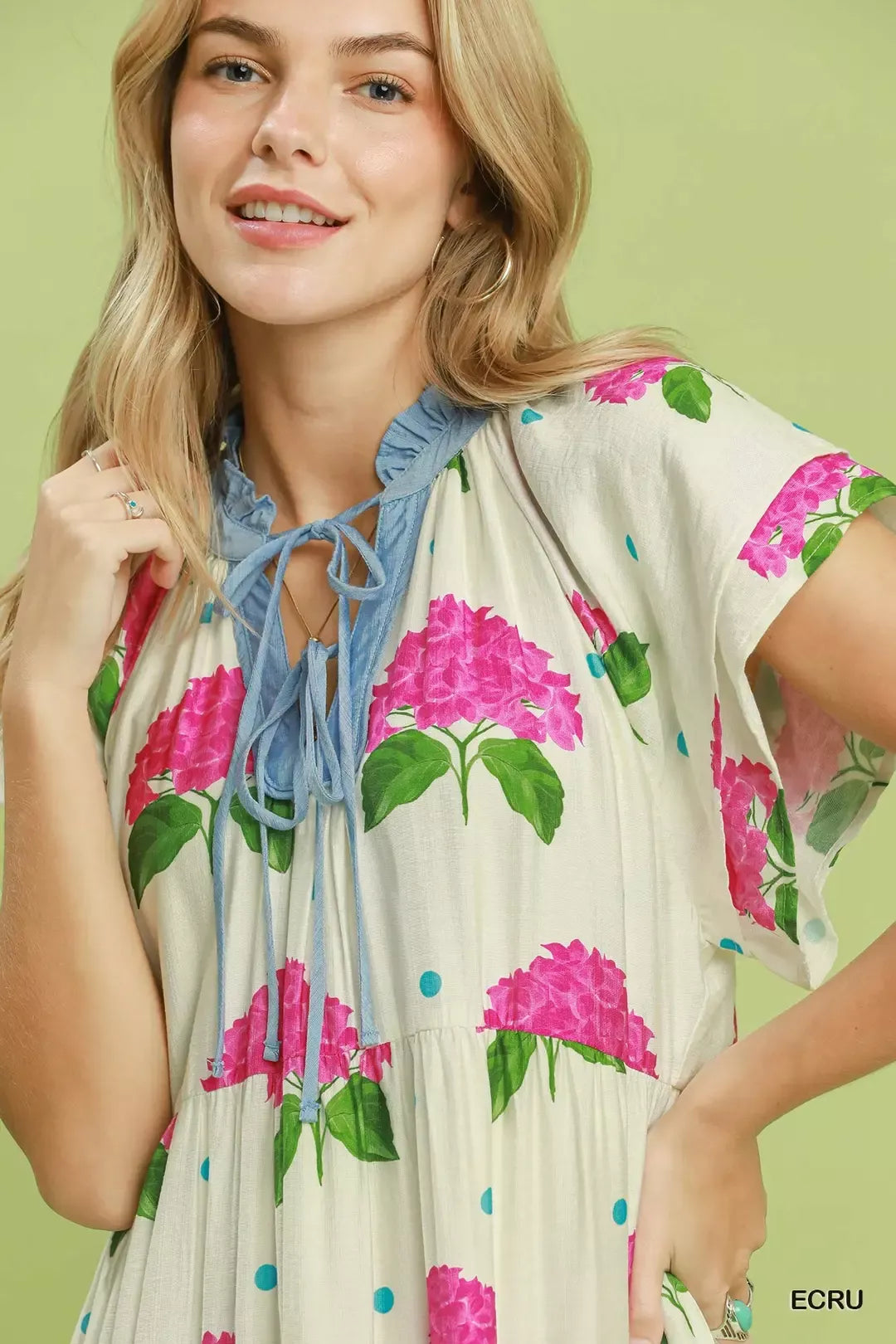 umgee hydrangea print Umgee Hydrangea Print Tiered Midi Dress view 5 (dress) - shop at us.meeeshop