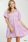 Umgee Jacquard Puff Sleeve Mini Dress ORCHID (dress) - umgee swiss dot jacquard dress, what is a jacqua - shop at us.meeeshop