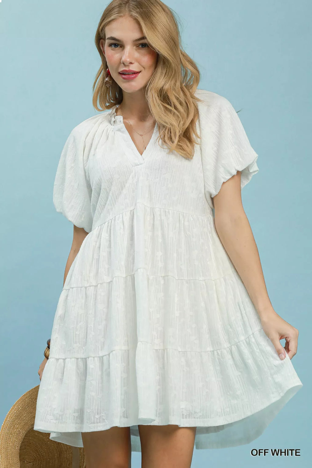 Umgee Jacquard Puff Sleeve Mini Dress OFF WHITE (dress) - umgee swiss dot jacquard dress, what is a jac - shop at us.meeeshop