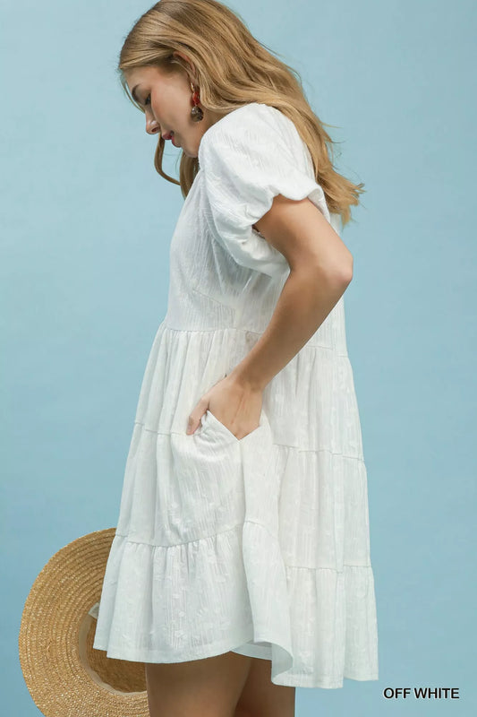 umgee jacquard puff Umgee Jacquard Puff Sleeve Mini Dress view 2 (dress) - shop at us.meeeshop