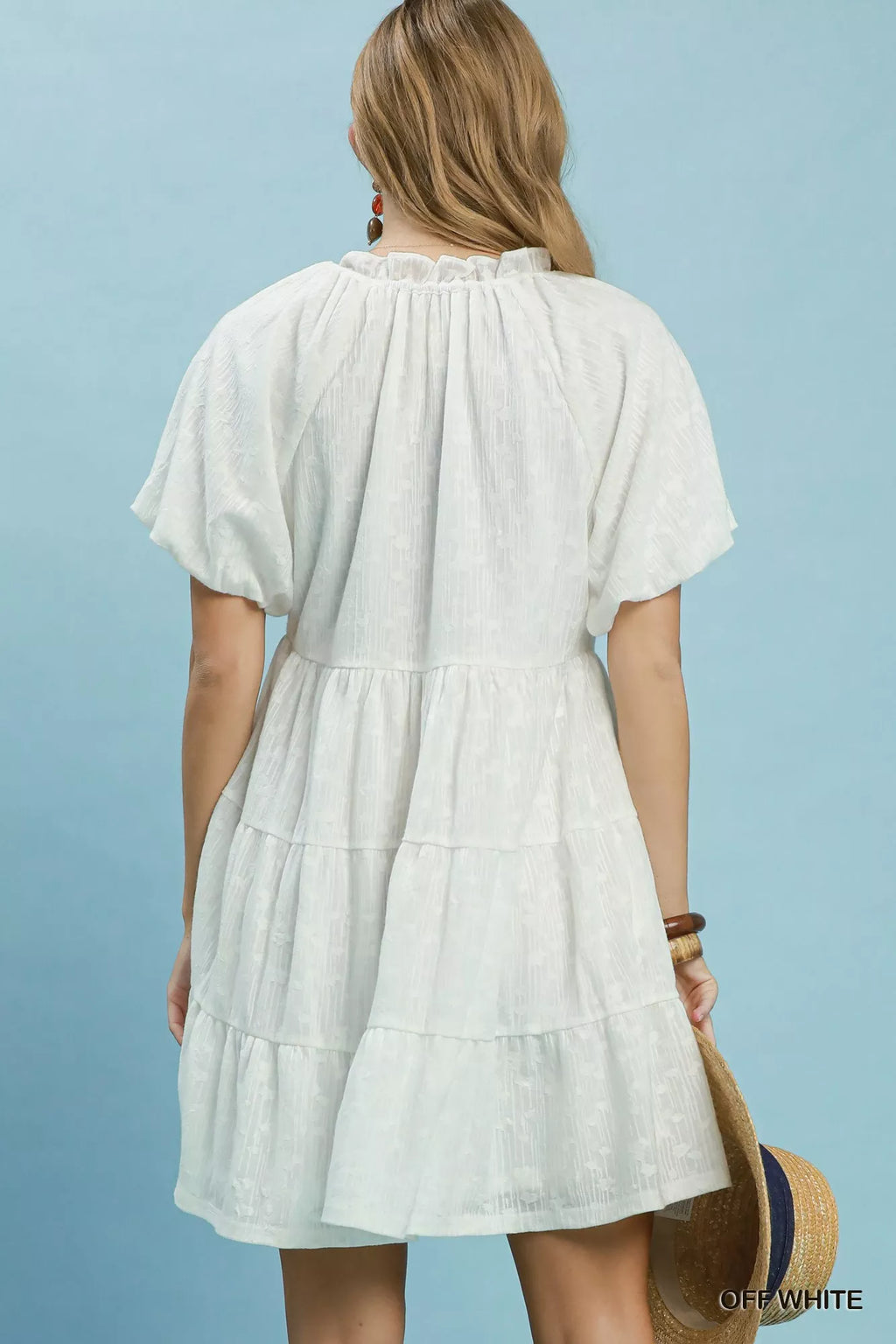 Umgee Jacquard Puff Sleeve Mini Dress OFF WHITE view 3 (dress) - umgee swiss dot jacquard dress, what i - shop at us.meeeshop
