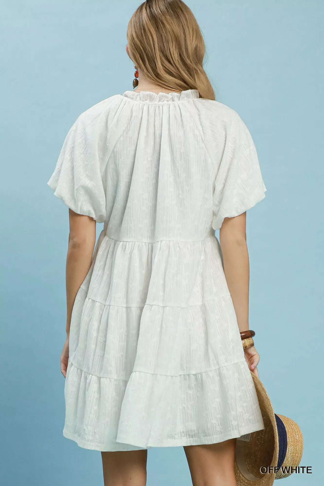 Umgee Jacquard Puff Sleeve Mini Dress OFF WHITE view 3 (dress) - umgee swiss dot jacquard dress, what i - shop at us.meeeshop