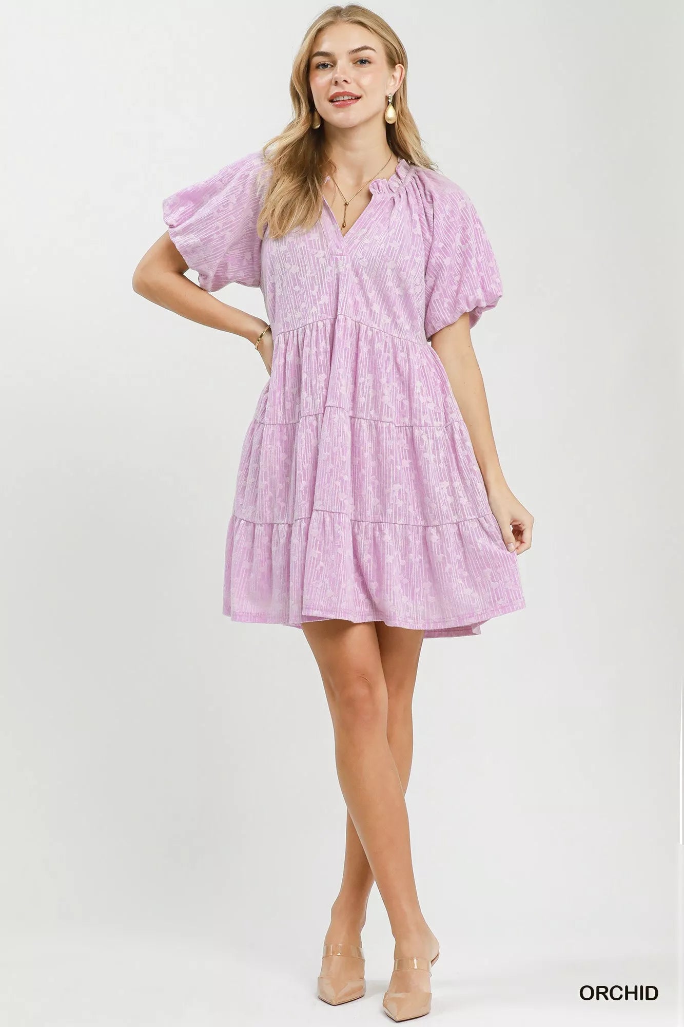 Umgee Jacquard Puff Sleeve Mini Dress view 4 (dress) - umgee swiss dot jacquard dress, what is a jacqua - shop at us.meeeshop