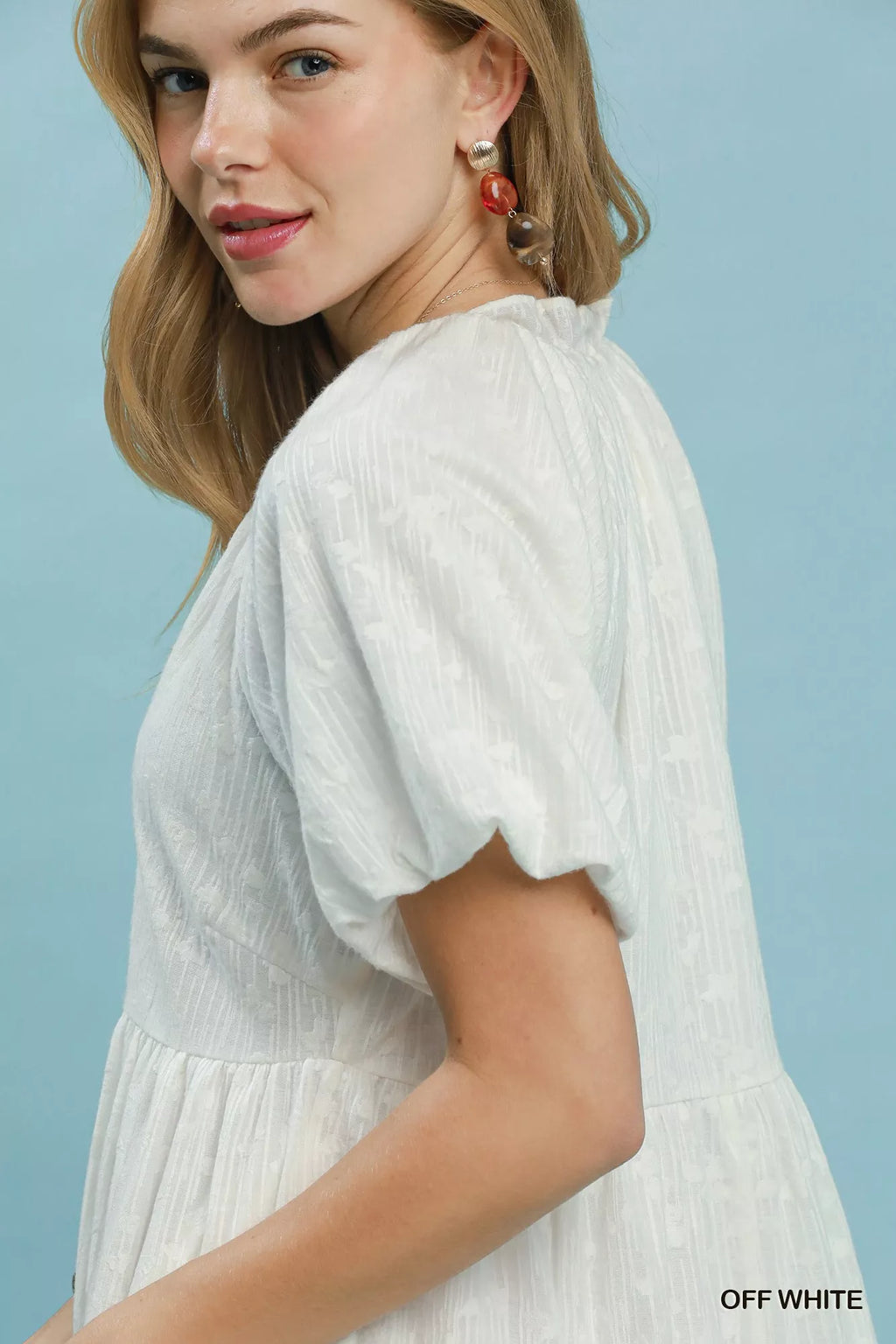 Umgee Jacquard Puff Sleeve Mini Dress view 5 (dress) - umgee swiss dot jacquard dress, what is a jacqua - shop at us.meeeshop