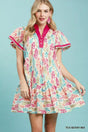 Umgee Leaf Print Flutter Sleeve Tiered Mini Dress