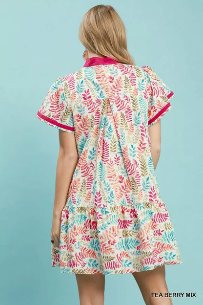 umgee leaf print Umgee Leaf Print Flutter Sleeve Tiered Mini Dress view 3 (dress) - shop at us.meeeshop