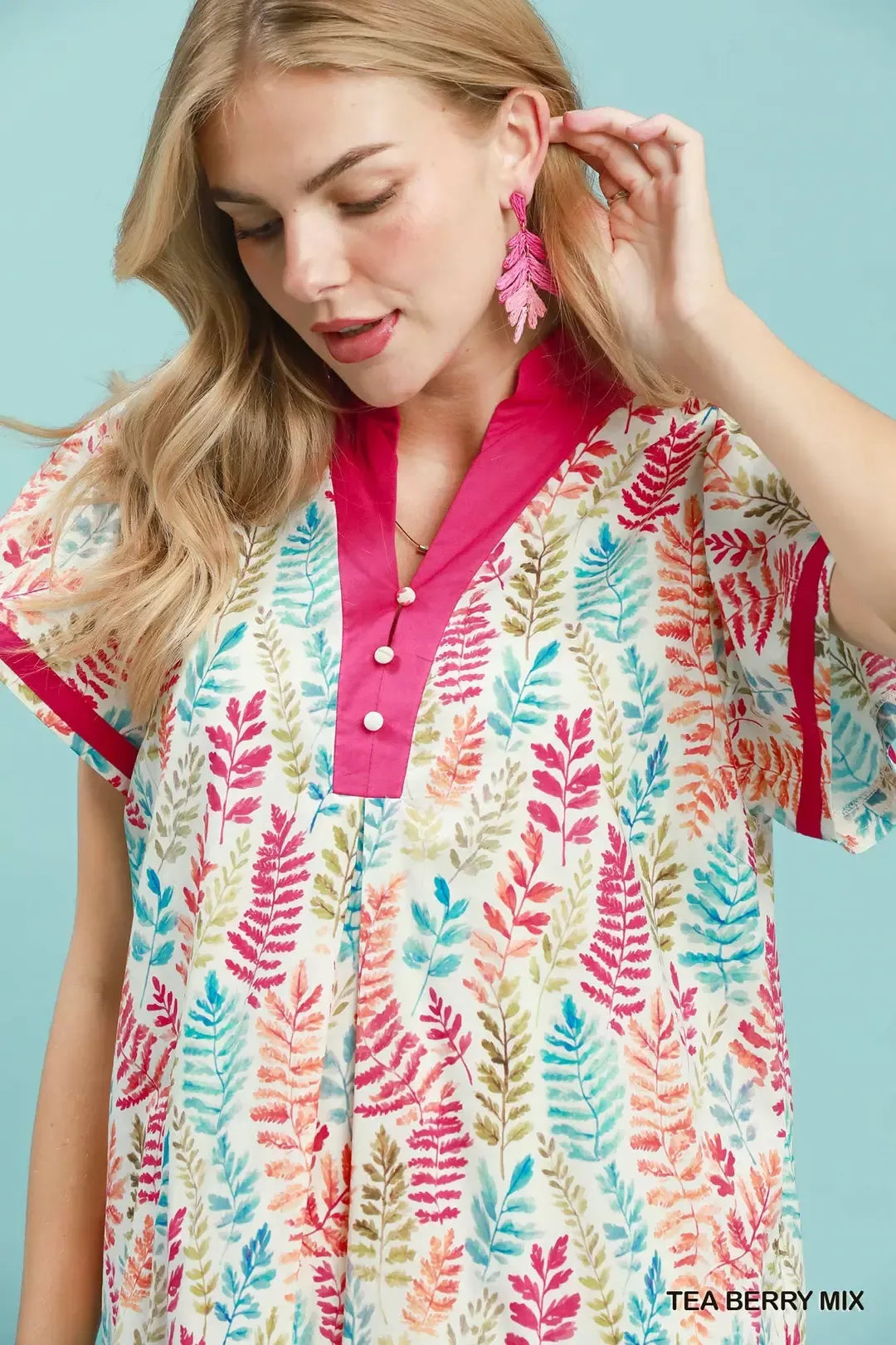 umgee leaf print Umgee Leaf Print Flutter Sleeve Tiered Mini Dress view 4 (dress) - shop at us.meeeshop
