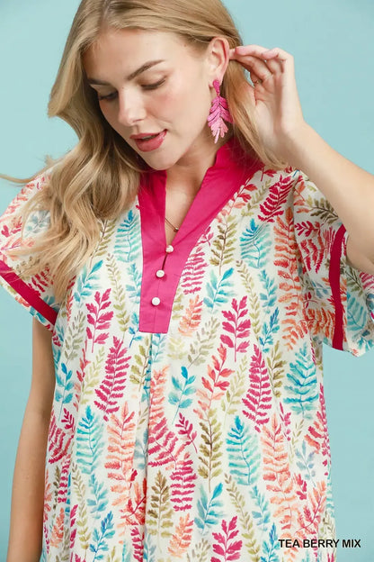 umgee leaf print Umgee Leaf Print Flutter Sleeve Tiered Mini Dress view 4 (dress) - shop at us.meeeshop