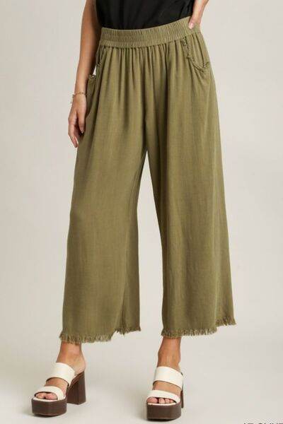 Umgee | Linen Blend Elastic Waistband Wide Leg Pants Plus Size - us.meeeshop