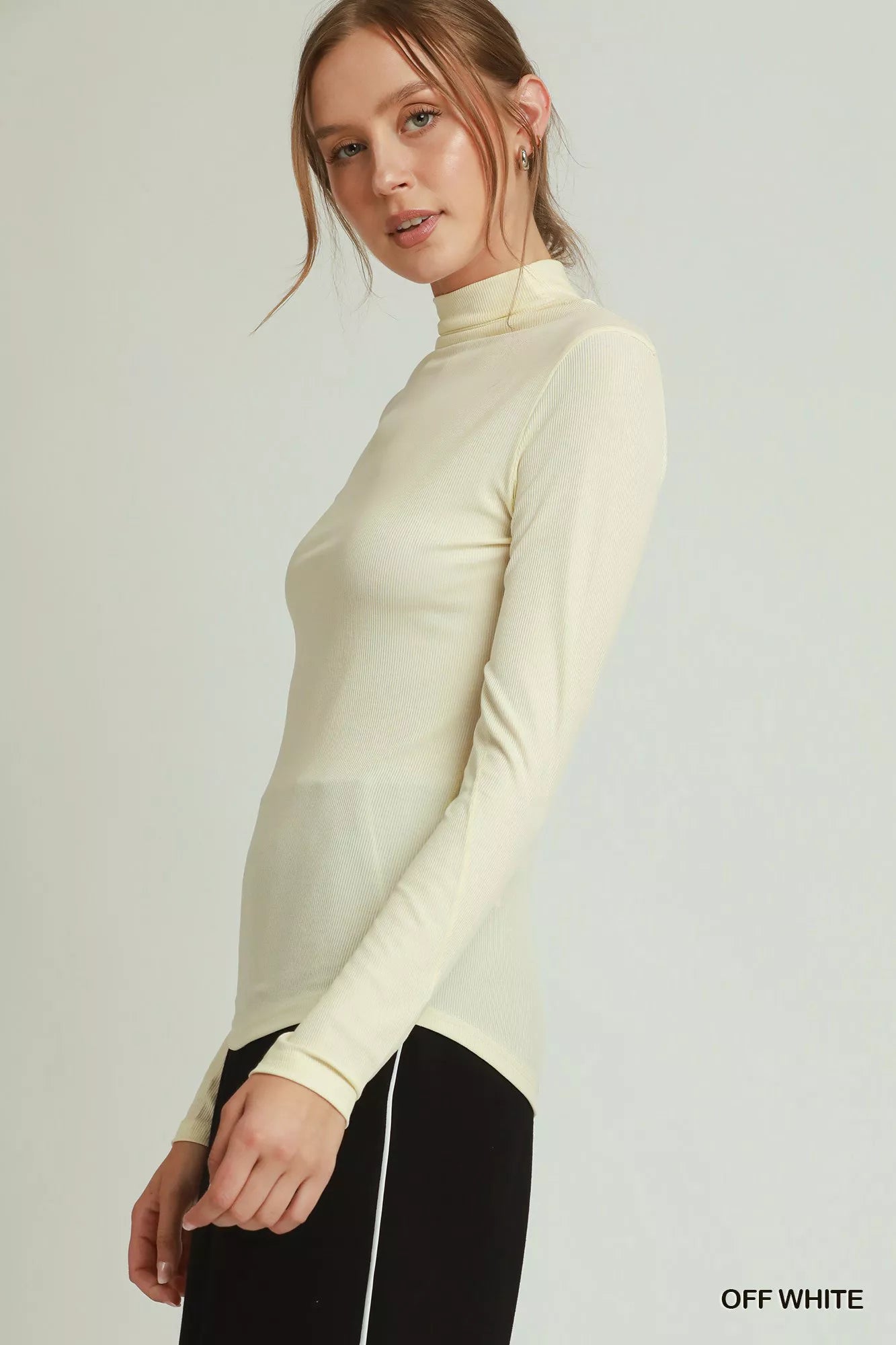 Umgee Long Sleeve Mock Neck Top OFF WHITE view 2 (top) - umgee long sleeve tops, umgee long sleeve, umg - shop at us.meeeshop