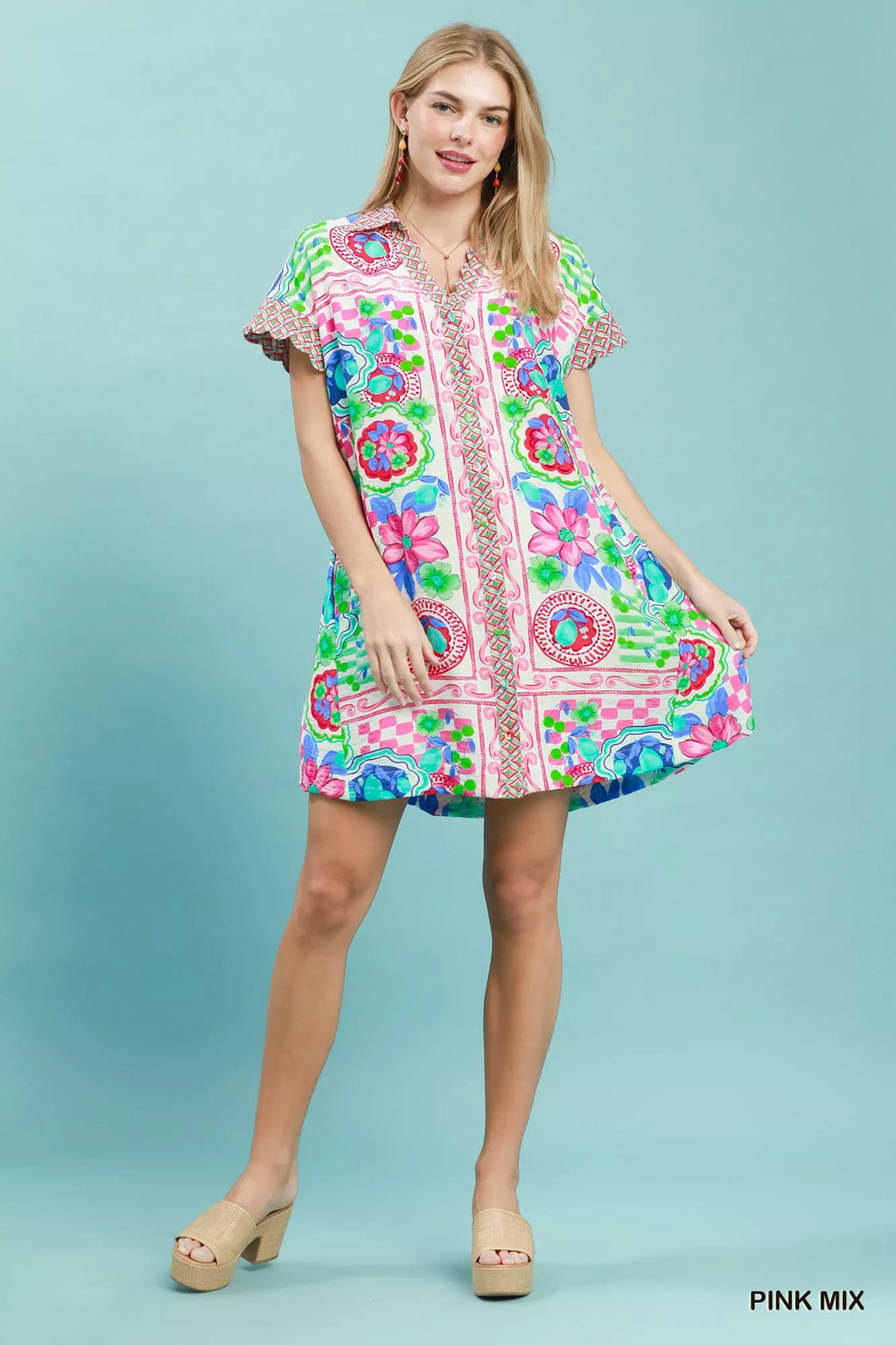 Umgee Mediterranean Print Dress with Contrast Printed Trim view 4 (dress) - trim dress, printed trim dr - shop at us.meeeshop