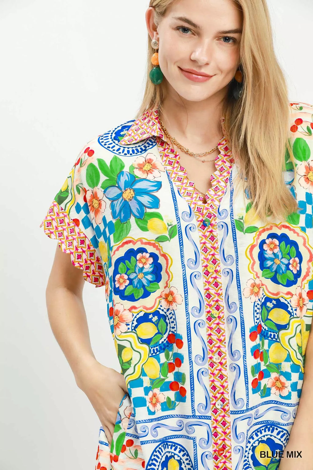 Umgee Mediterranean Print Dress with Contrast Printed Trim view 5 (dress) - umgee, what brand is this d - shop at us.meeeshop