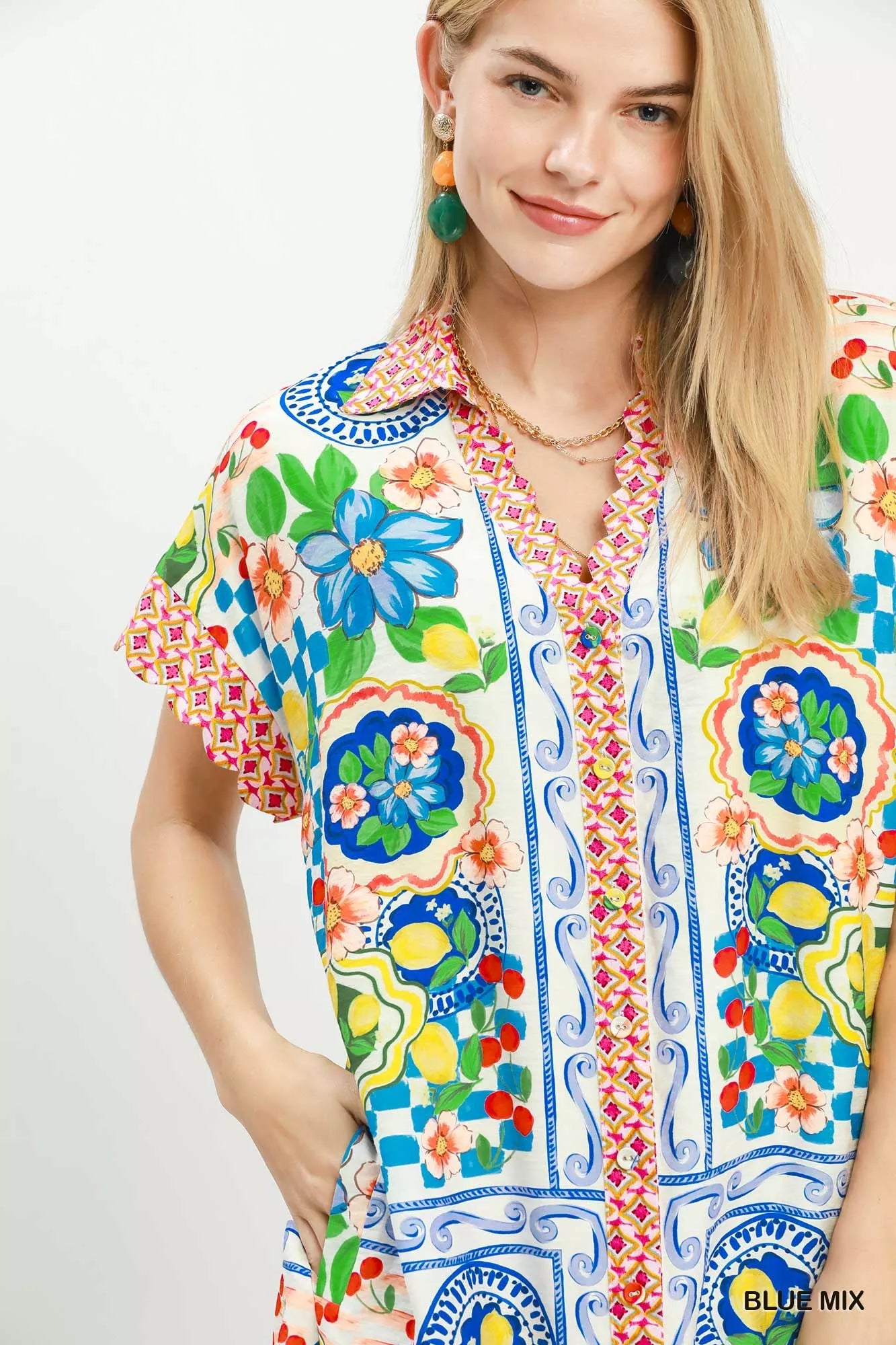 Umgee Mediterranean Print Dress with Contrast Printed Trim view 5 (dress) - umgee, what brand is this d - shop at us.meeeshop