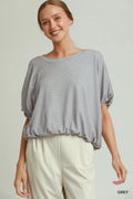 Umgee Mini Texture Checkered Bubble Hem Top GREY (top) - hem top, bubble hem top - shop at us.meeeshop