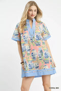 Umgee Mix Abstract Print Mini Dress CORAL MIX (dress) - umgee maxi dress, umgee maxi dress plus size, u - shop at us.meeeshop
