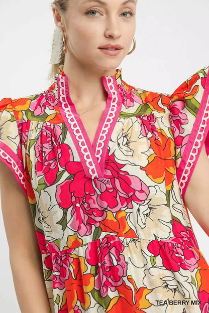 Umgee Mix Bold Floral Tiered Midi Dress view 5 - Umgee Maxi Dress