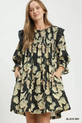 Umgee Mix Floral Print Smocked Ruffle Detail Flowy Dress BLACK MIX (dress) - umgee maxi dress, umgee ma - shop at us.meeeshop