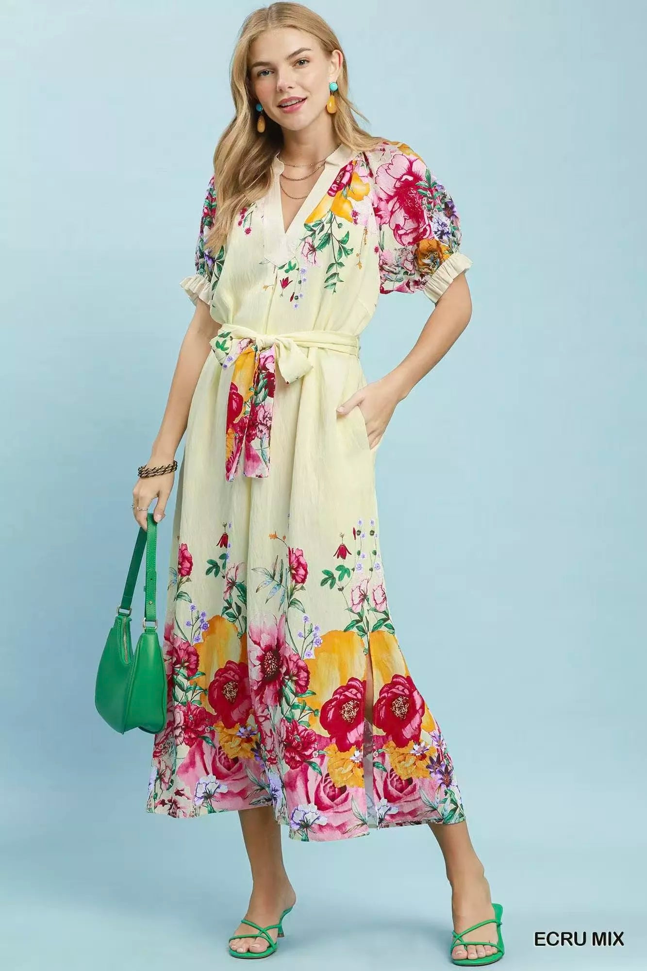 umgee mix floral Umgee Mix Floral Border Print Midi Dress view 2 (dress) - shop at us.meeeshop