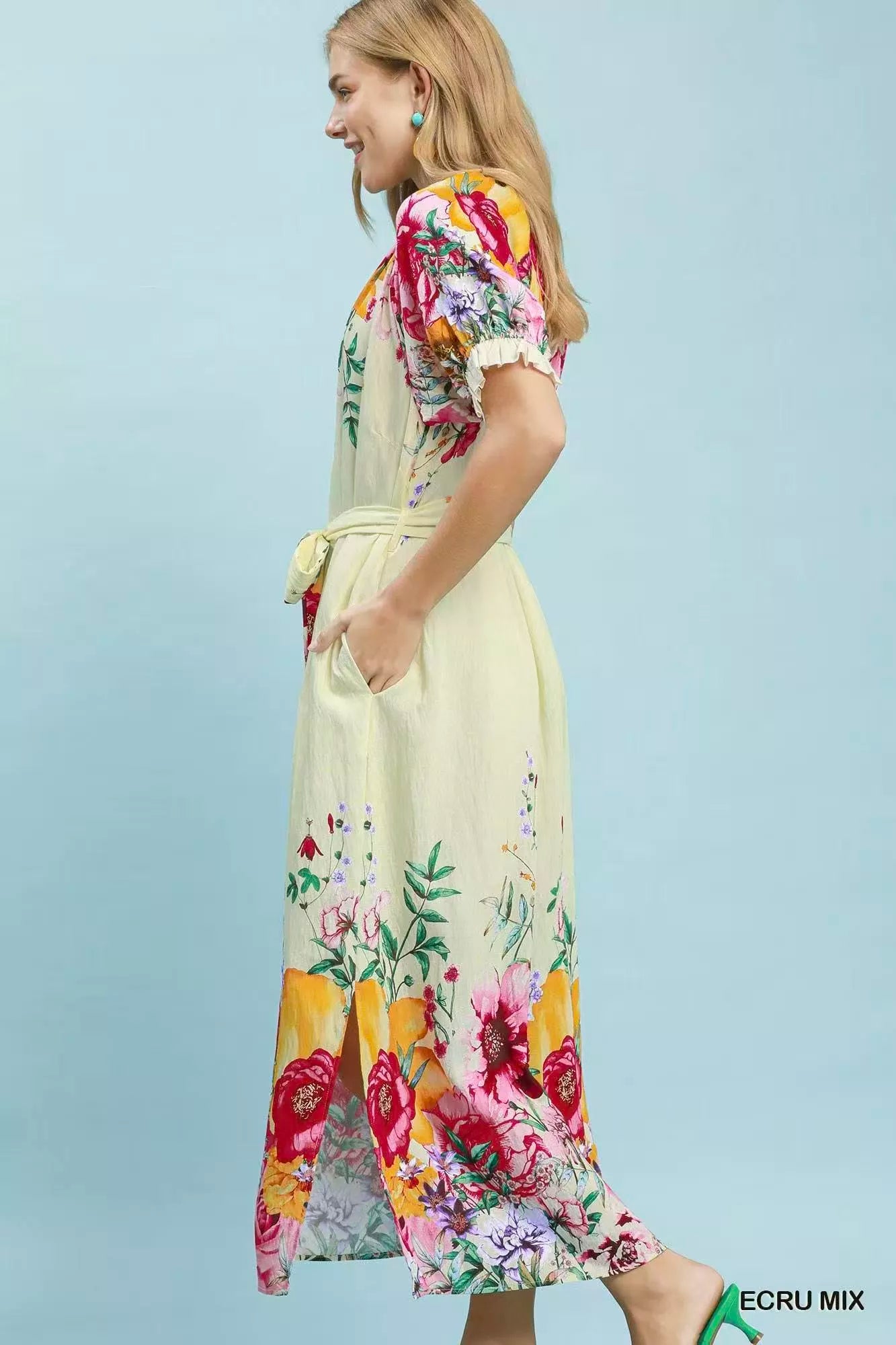umgee mix floral Umgee Mix Floral Border Print Midi Dress view 3 (dress) - shop at us.meeeshop