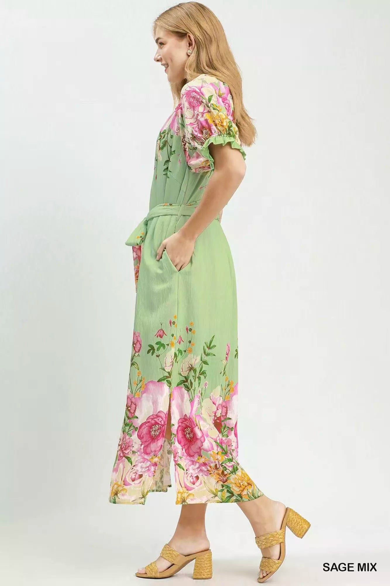 umgee mix floral Umgee Mix Floral Border Print Midi Dress view 3 (dress) - shop at us.meeeshop