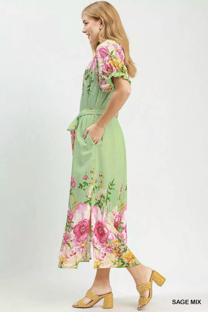 umgee mix floral Umgee Mix Floral Border Print Midi Dress view 3 (dress) - shop at us.meeeshop