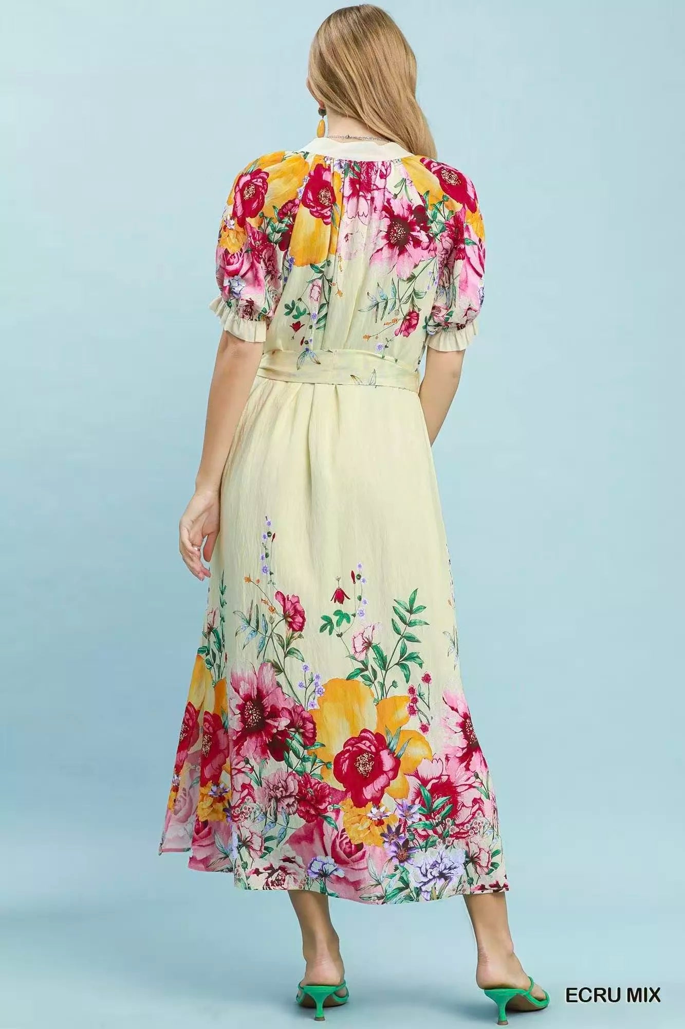 umgee mix floral Umgee Mix Floral Border Print Midi Dress view 4 (dress) - shop at us.meeeshop