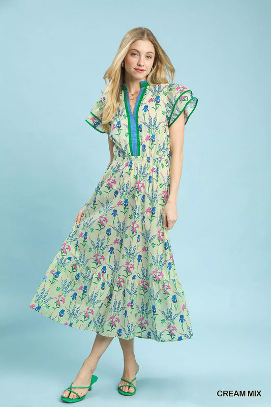 umgee mix floral Umgee Mix Floral Midi Dress CREAM MIX (dress) - shop at us.meeeshop