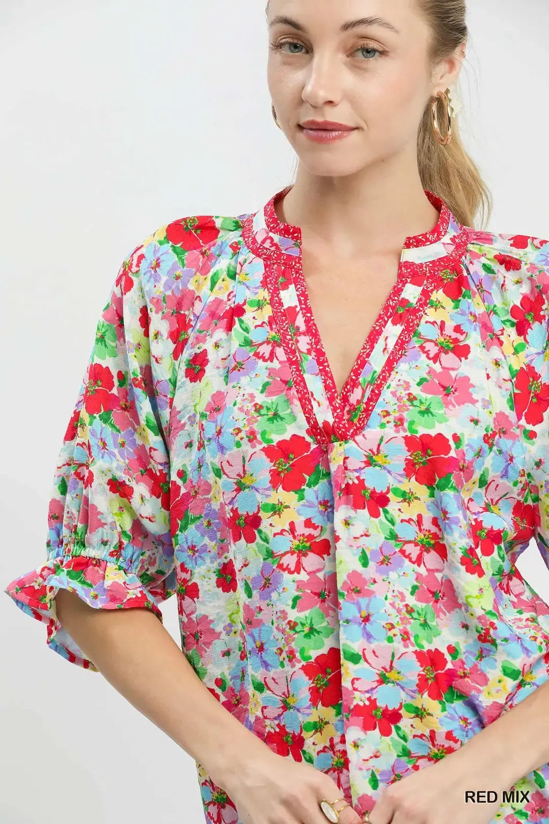 umgee mix floral Umgee Mix Floral Print Ruffle Top view 4 (top) - shop at us.meeeshop
