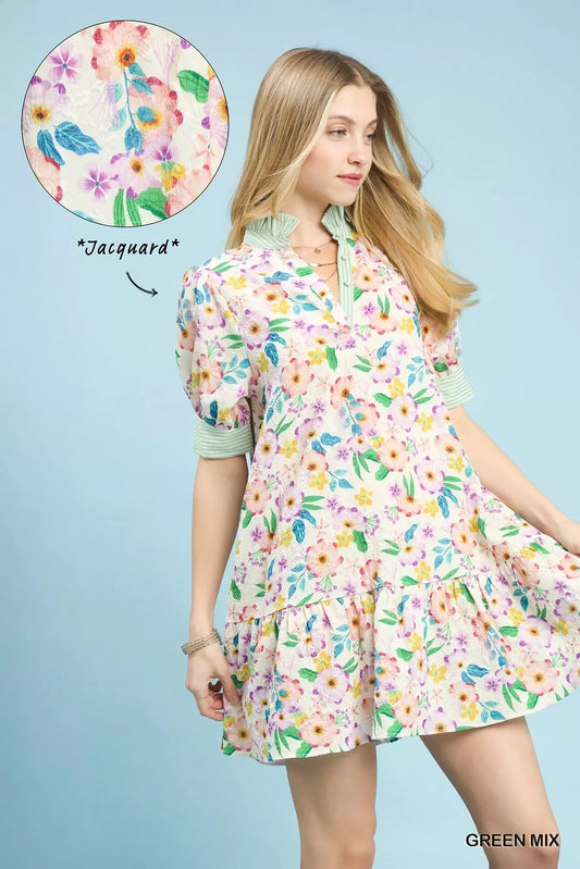umgee mix floral Umgee Mix Floral Ruffle Collar Tiered Babydoll Dress view 2 (dress) - shop at us.meeeshop