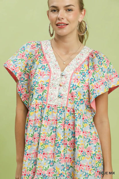 umgee mix floral Umgee Mix Floral Tiered Mini Dress with Side Pockets view 5 (dress) - shop at us.meeeshop