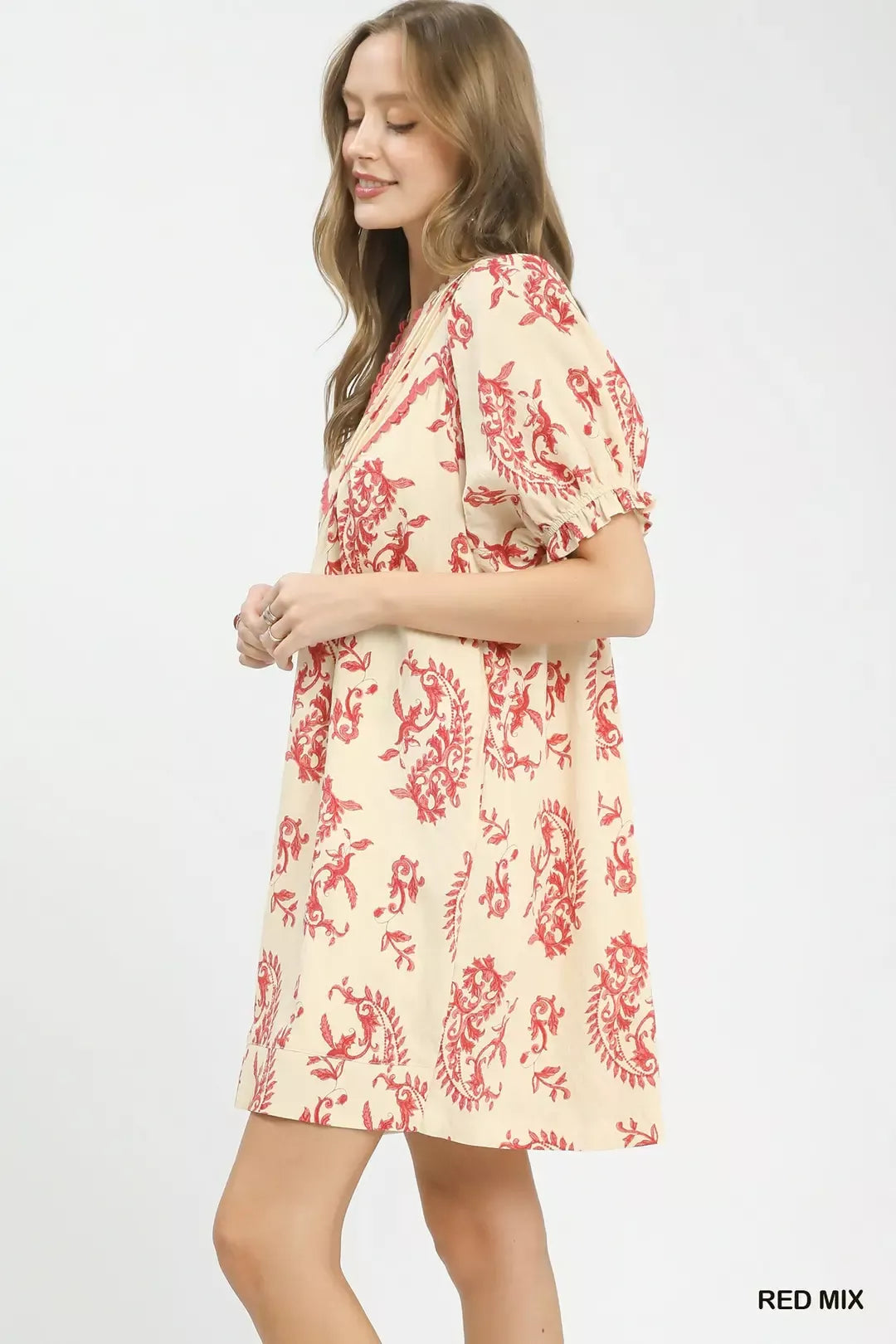 umgee mix paisley Umgee Mix Paisley Scallop Trim Dress view 2 (dress) - shop at us.meeeshop