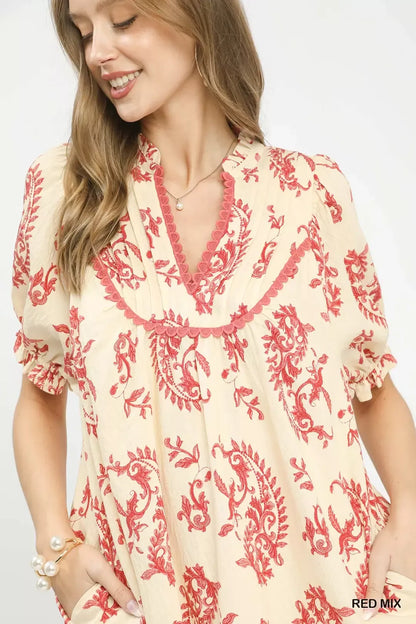 umgee mix paisley Umgee Mix Paisley Scallop Trim Dress view 4 (dress) - shop at us.meeeshop