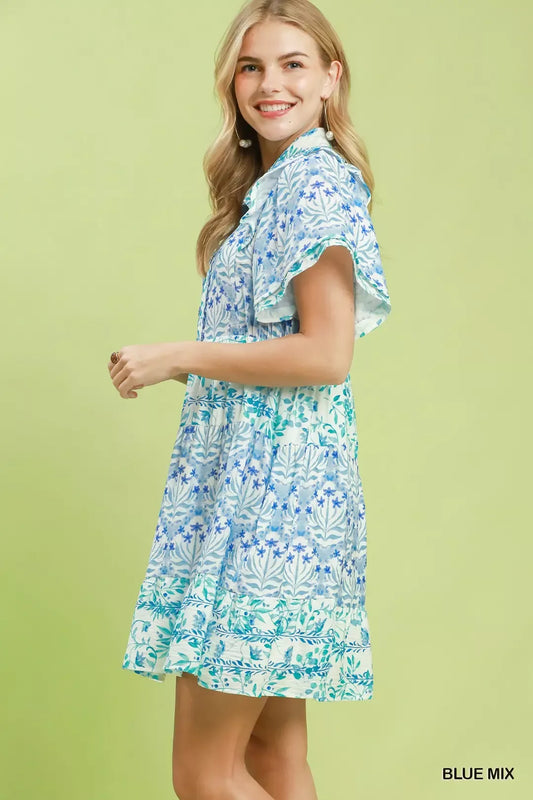 umgee mixed floral Umgee Mixed Floral Tiered Mini Dress with Flutter Sleeves view 2 (dress) - shop at us.meeeshop