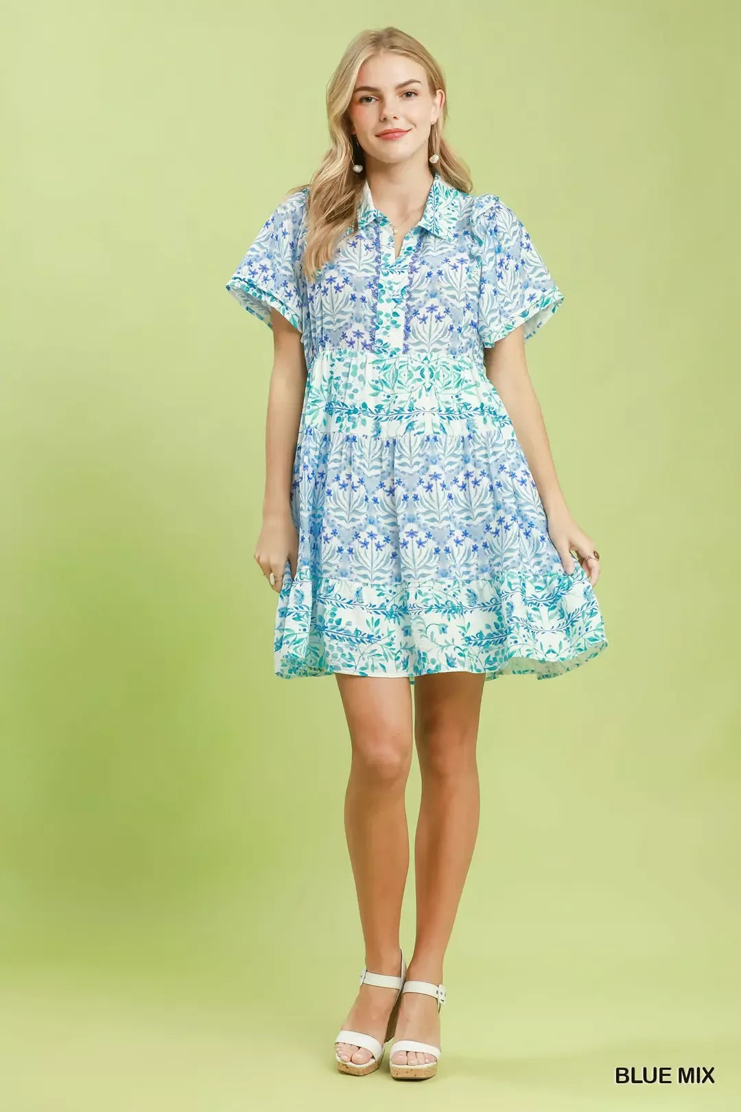Umgee Mixed Floral Tiered Mini Dress with Flutter Sleeves view 6 (dress) - umgee mixed floral dress, um - shop at us.meeeshop