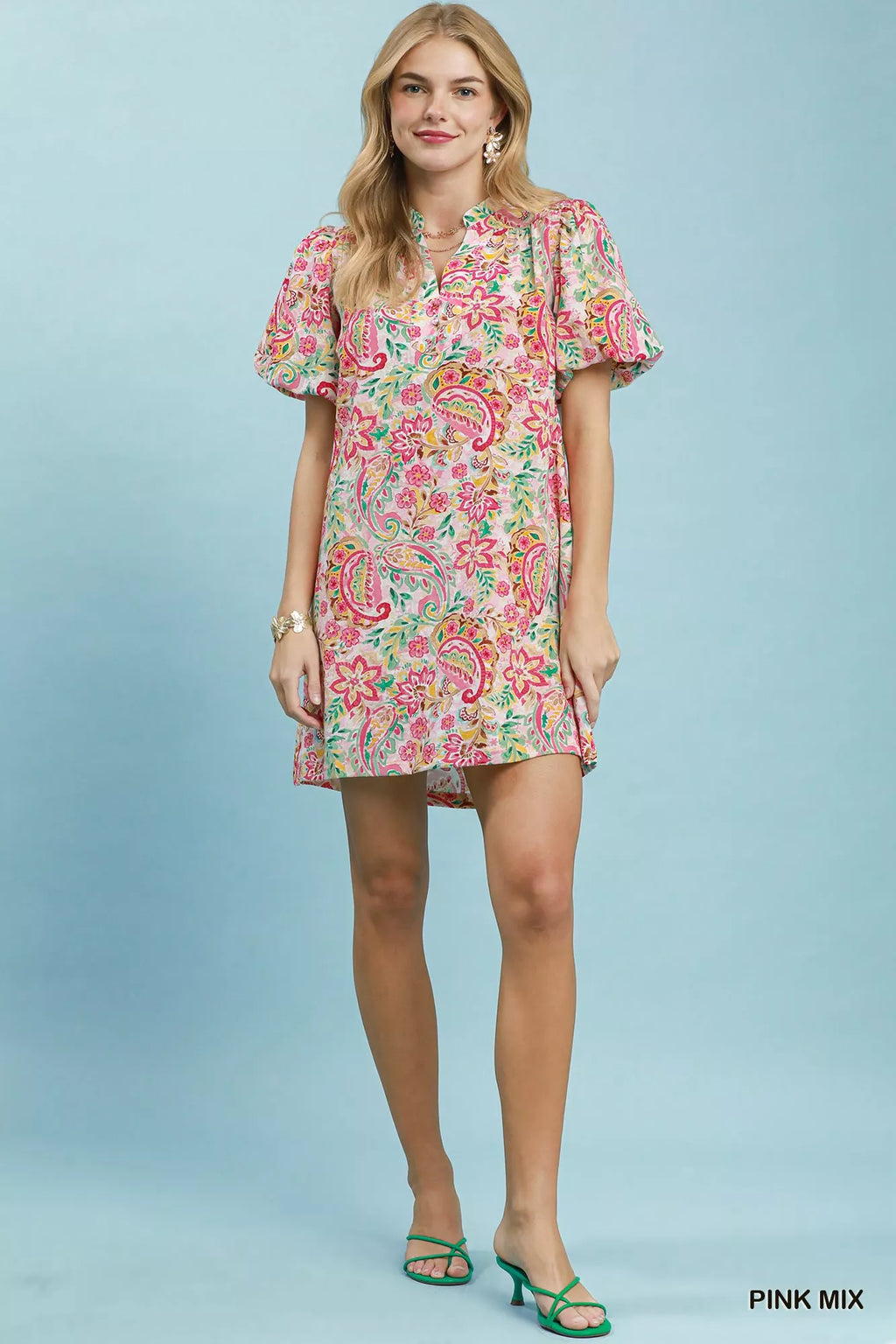 Umgee Paisley Floral Puff Sleeve Shift Dress view 4 (dress) - umgee paisley midi dress, umgee blue pais - shop at us.meeeshop
