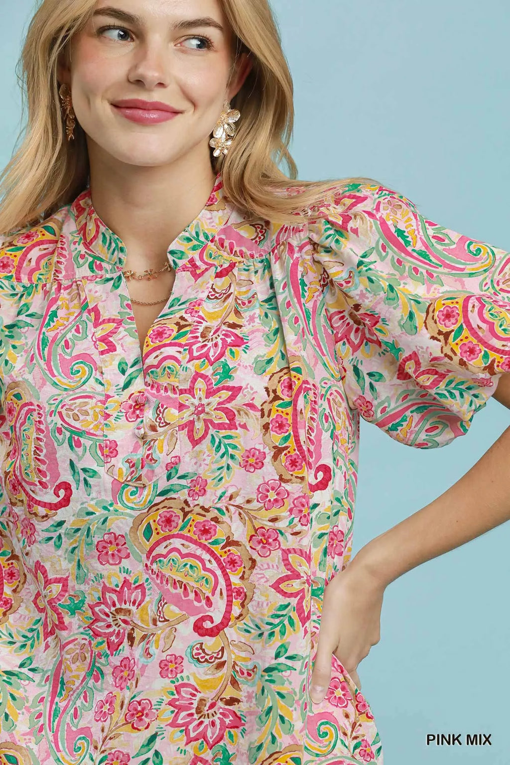 Umgee Paisley Floral Puff Sleeve Shift Dress view 5 (dress) - umgee paisley midi dress, umgee blue pais - shop at us.meeeshop