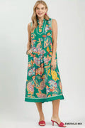 Umgee Paisley Floral Sleeveless Midi Dress EMERALD MIX (dress) - umgee paisley midi dress, umgee blue p - shop at us.meeeshop