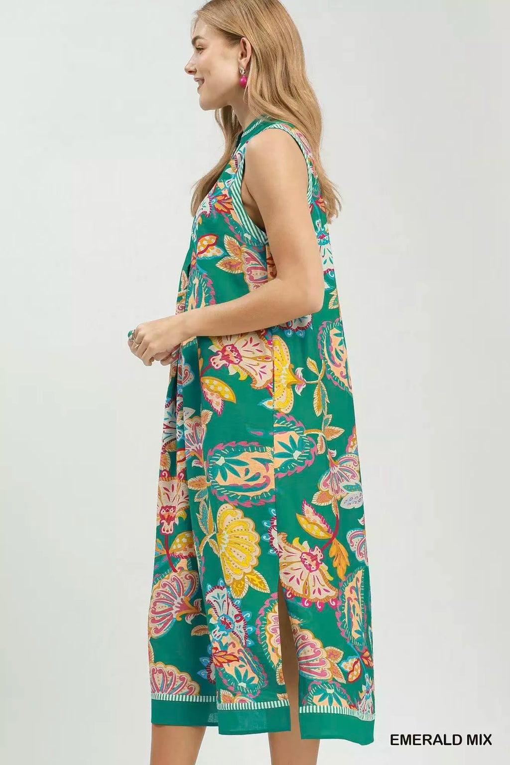 Umgee Paisley Floral Sleeveless Midi Dress EMERALD MIX view 3 (dress) - umgee paisley midi dress, umgee - shop at us.meeeshop