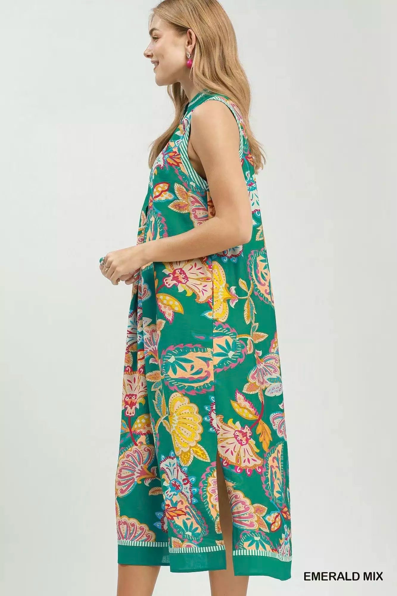 Umgee Paisley Floral Sleeveless Midi Dress EMERALD MIX view 3 (dress) - umgee paisley midi dress, umgee - shop at us.meeeshop
