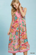Umgee Paisley Floral Sleeveless Midi Dress PINK MIX (dress) - umgee paisley midi dress, umgee blue pais - shop at us.meeeshop