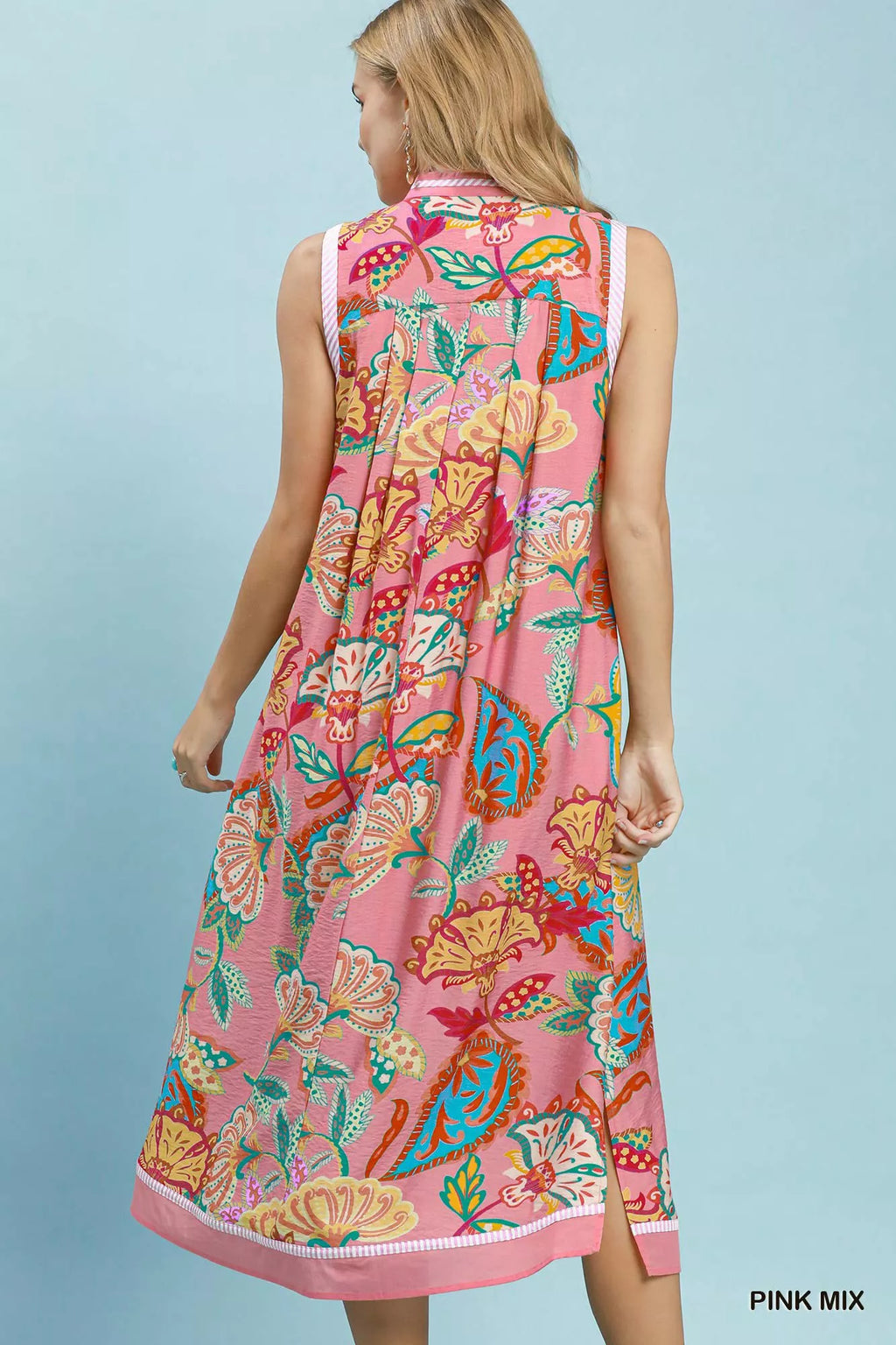 Umgee Paisley Floral Sleeveless Midi Dress PINK MIX view 3 (dress) - umgee paisley midi dress, umgee bl - shop at us.meeeshop